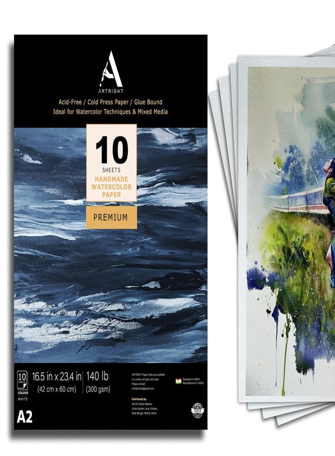 ArtRight Artists' Watercolor Paper A2 300 GSM - 10 Sheets of Handmade Rough Grain Water Colour Papers for Watercolour, Acrylic, Gouache, Ink & Mixed Media - Image 1